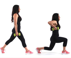 Christina Carlyle doing a lunge pull your pants up fat burning exercise