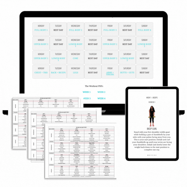 samples of the Mind Right, Body Tight workout schedule PDFs