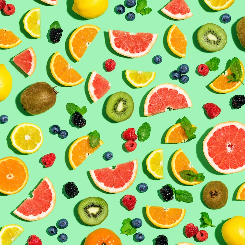 Collection of mixed fruits overhead view flat lay