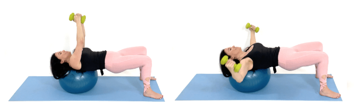 trainer Christina Carlyle doing a stability ball chest fly